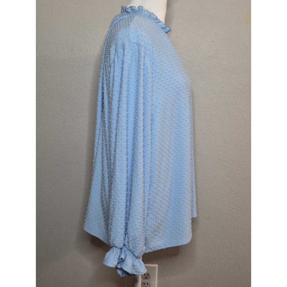 J.Crew XXL Light Blue Swiss Dot Mock Neck Blouse Long Sleeve Textured Top Career - Picture 4 of 7